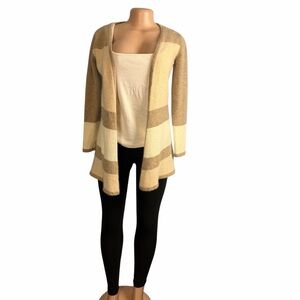 Hannah Rose Striped Tan and Cream Cashmere Sweater Cardigan